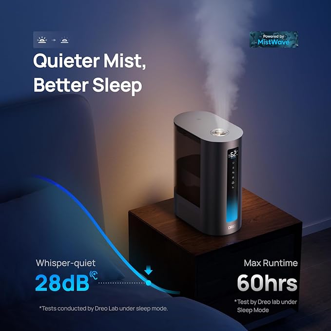 Dreo 6L Humidifiers for Bedroom, Smart Warm & Cool Mist for Large Room, 60Hr Runtime Ultrasonic Oil Diffuser for Baby, Plant, Quiet, Humidity Sensor, Indicator Light, 12H Timer, Nursery, Google/Alexa