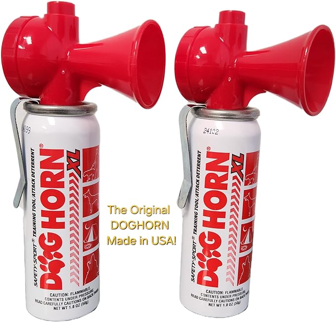 Genuine DOG HORN XL, 2 Pack. The Original Pet Training Air Horn and Attack Deterrent. Stops Barking, Jumping, Begging, Chasing, Fighting, Scratching, Chewing, and More! Repels Wild Animals.