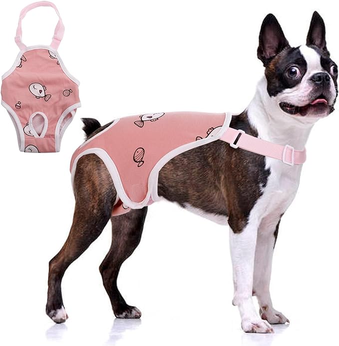 QBLEEV Dog Diapers Female Washable Sanitary Pantie with Adjustable Suspender, Reusable Doggie Diapers for Male Girl Dogs in Heat, Pet Period Panties Dog Underwear Jumpsuits for Teddy French Bulldog L