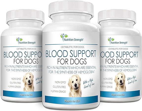 Nutrition Strength Blood Support for Dogs, Supplement for Anemia in Dogs, Promotes Red Blood Cell Health, with a High Level of Iron, Vitamin B12, Organic Spirulina and Purpurea, 120 Chewable Tablets