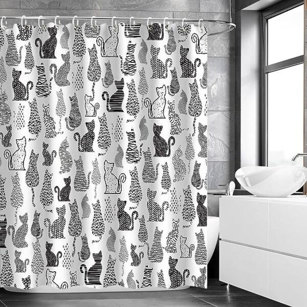Cat Shower Curtain: Adorable Kitten Design with 12 Hooks - Ideal for Cat Lovers