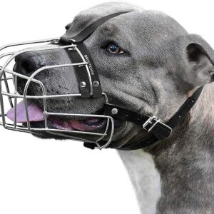 Metal Dog Muzzle for Large Breeds Adjustable Steel Basket Mask