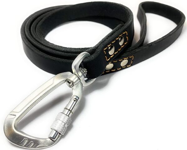 Locking Carabiner Dog Leash: Strong & Soft 6ft Leather for Large/Medium Dogs