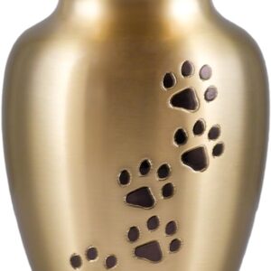 Pet Urn Vase for Cherished Dogs and Cats - Hand-Carved Brass Memorial Keepsake (Brass, Vertical, Ebony, Large)