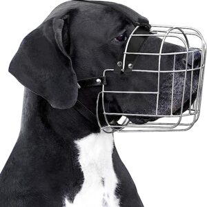 Wire Basket Dog Muzzle with Leather Straps for Extra Large Breeds