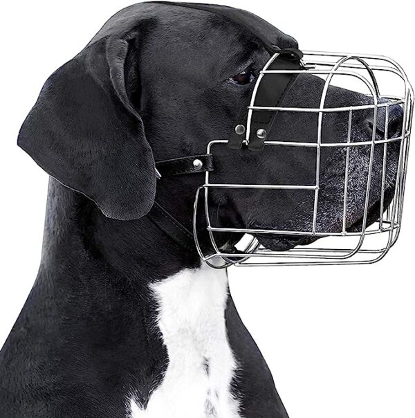 Wire Basket Dog Muzzle with Leather Straps for Extra Large Breeds