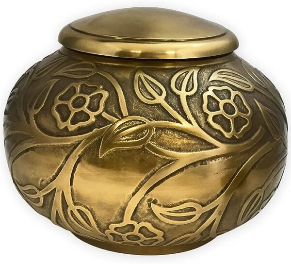 Pet Urn Vase Beautiful Life Urns Florence Antiqued Brass Memorial Cremation Urn - Unique Tribute with Raised Floral Pattern