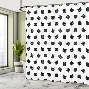 Cat Shower Curtain: Monochrome Cat Portraits - Fabric Bathroom Decor Set - Black White