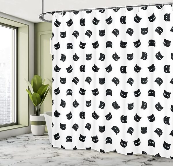 Cat Shower Curtain: Monochrome Cat Portraits - Fabric Bathroom Decor Set - Black White