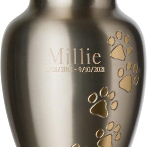 Pet Urn Vase Personalized Engraved Ottillie Paws Elite Series Small Pet Urn (Pewter, Vertical, Brass)