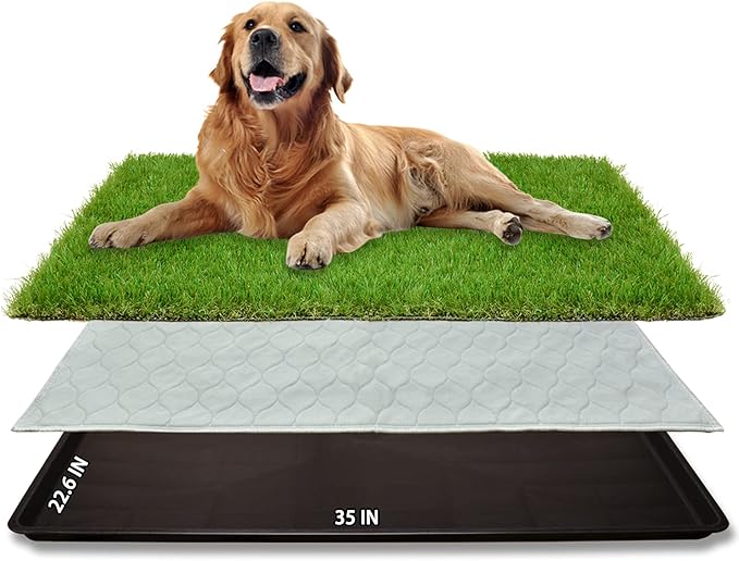 Dog Grass Large Potty Patch, Artificial Dog Grass Bathroom Turf for Pet Training, Washable Puppy Pee Pad, Perfect Indoor/Outdoor Portable Potty Pet Loo (Tray system-35"X22.6")