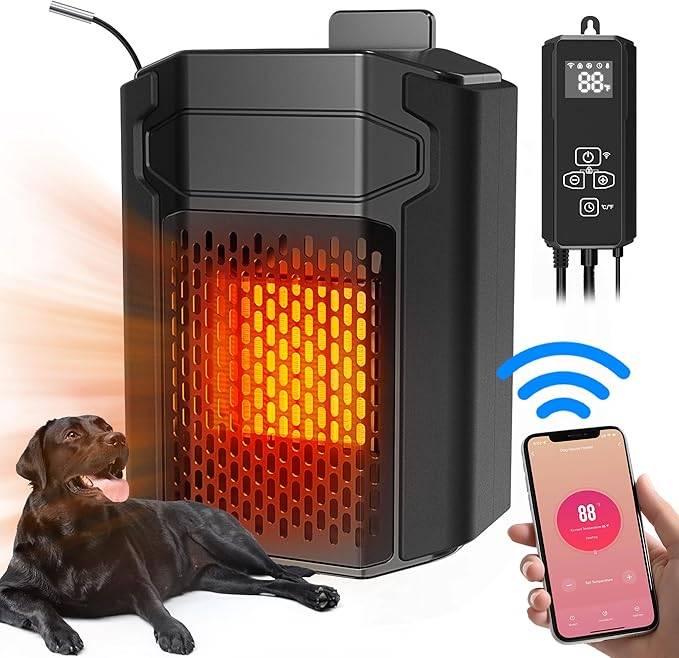 Dog House Heater with Thermostat APP WIFI Control, 500W Dog House Heaters for Outside Doghouse kennel Chicken Coop, Outdoor Pet House Heater with 6.5FT External Temperature Probe&Adjustable Temp Timer