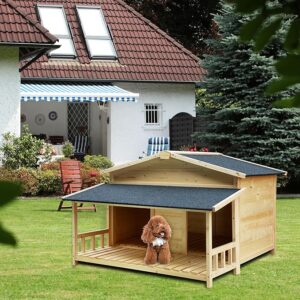Wooden Dog Houses for Small, Medium, and Large Dogs: Rainproof, Snow-Proof, and Sun-Protected Puppy Shelter with Porch – Indoor/Outdoor Use weather proof dog house
