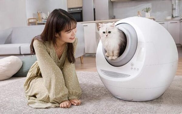 Automatic Self-Cleaning Enclosed Cat Litter Box - Easy Setup, Ideal for Cats and Kittens, White travel kitty litter box