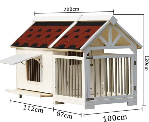 Outdoor Solid Wood Dog House with Balcony, Doors, Windows, and Waterproof Design – Durable and Easy to Clean wooden dog house