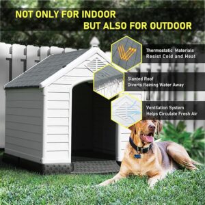 Sturdy Waterproof Plastic Dog House for Small to Large Dogs—Elevated Indoor/Outdoor Shelter, Simple to Assemble plastic dog house