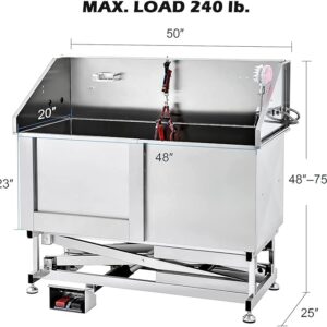 50" Electric Dog Bathing and Grooming Station for Large Dogs – Stainless Steel Pet Bathtub with Electric Lift, Adjustable Height, and Sprayer, 75" Maximum Height