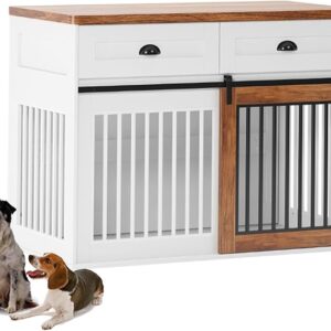 Modern Wood Dog Kennel with Storage Drawer – Extra Strong Furniture-Style Crate for Small to Medium Dogs, Indoor Use