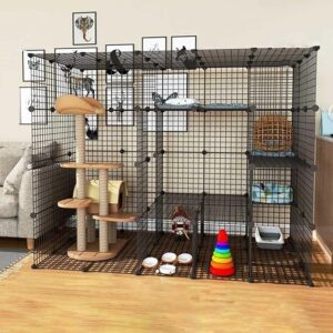 5-Tier Indoor Cat House & Cage: Upgraded Detachable Metal Kennel for 1-4 Cats – Large Exercise Enclosure