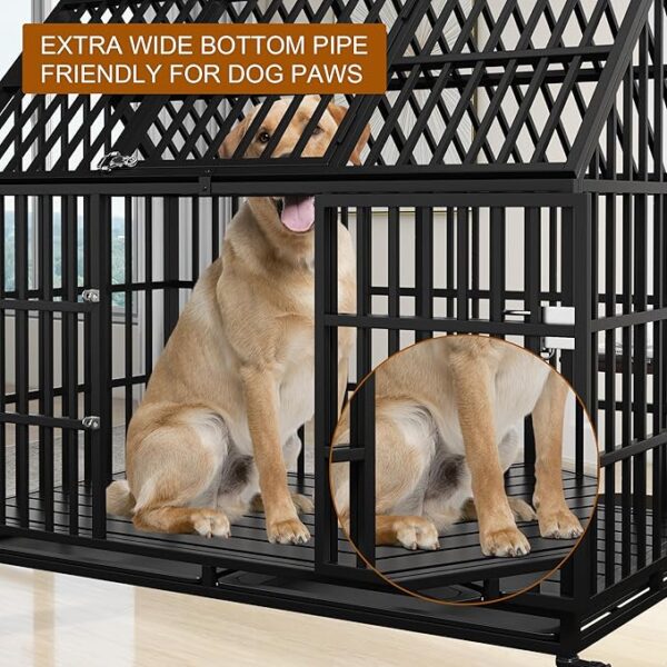 54" Heavy-Duty Metal Dog Crate with Top Access, Dual Doors, Lockable Wheels, and Removable Trays for Large Dogs iron dog kennel