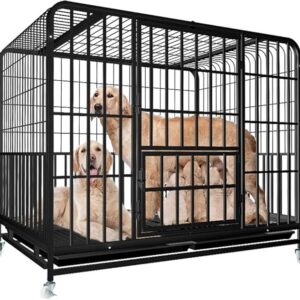 Heavy Duty Metal Dog Crate for Small, Medium, and Large Breeds - Japanese Bull Terrier, Cathrow Terrier, Rottweiler, Collie, Golden Retriever, Husky - Extra Large Black Iron Dog Cage (124 * 92 * 106) heavy duty metal dog crate