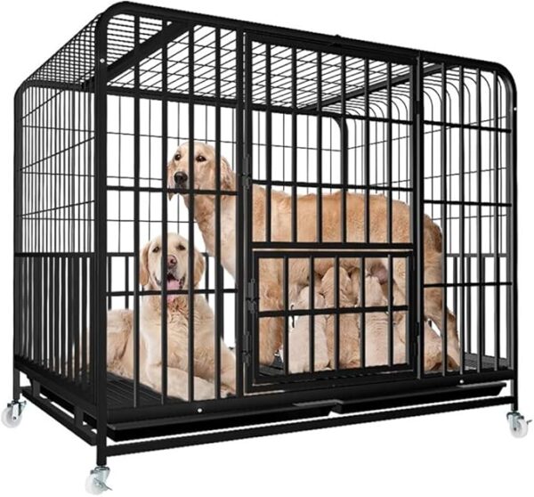 Heavy Duty Metal Dog Crate for Small, Medium, and Large Breeds - Japanese Bull Terrier, Cathrow Terrier, Rottweiler, Collie, Golden Retriever, Husky - Extra Large Black Iron Dog Cage (124 * 92 * 106) heavy duty metal dog crate