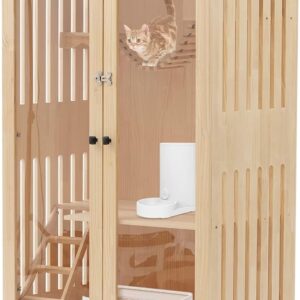 Luxury Wooden Cat House with Wheels, Multi-Feature Cat Condo, and Oversized Cat Villa for Indoor & Outdoor Use