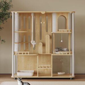 Large Movable Cat Playpen with Panoramic Glass, Includes Platforms, for 1-3 Cats