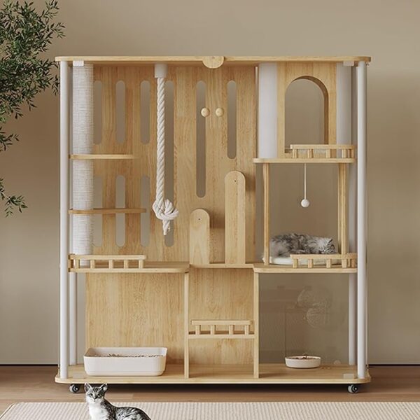 Large Movable Cat Playpen with Panoramic Glass, Includes Platforms, for 1-3 Cats