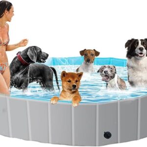 Round Foldable Pet Pool, Extra Tough Plastic, 63'' Large Nonslip Dog Swimming Pool, Summer Cooling Toy for Large Dogs dog swimming pool