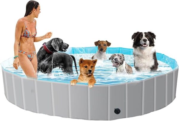 Round Foldable Pet Pool, Extra Tough Plastic, 63'' Large Nonslip Dog Swimming Pool, Summer Cooling Toy for Large Dogs dog swimming pool