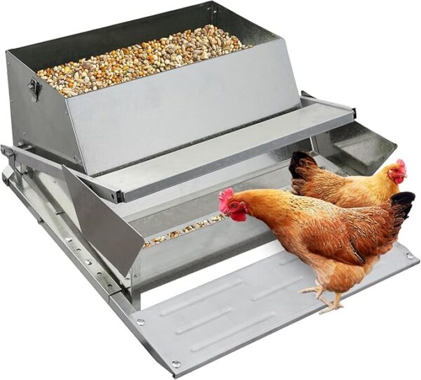 27 LB Large Automatic Chicken Treadle Feeder – Galvanized Steel, Outdoor No-Waste Poultry Feeder for 10 Chickens, Ducks, Bantams, and Pheasants no spill chicken feeder