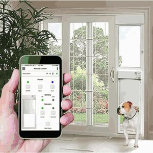 High-Tech Pet WiFi Electronic Dog Door - Automatic Sliding e-Glass Door for Medium Pets up to 25 lbs - Fits 75" to 80-1/4" Patio Doors - Model PX1-SRE-WIFI dog door for sliding glass door