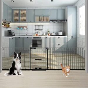 Wide Baby Gate with Cat Door, 30" Tall Dog Gate for Doorways, Kitchens, and Homes - Auto-Close, Walk-Through, Pressure Mounted dog gate that allows cats through