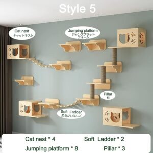 Solid Wood Cat Shelf Set – Wall-Mounted Shelves and Perches for Cat Play and Rest wall mounted cat condo