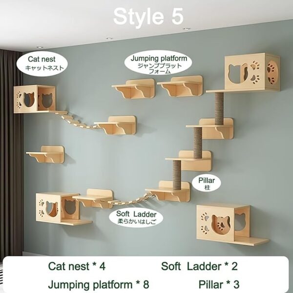 Solid Wood Cat Shelf Set – Wall-Mounted Shelves and Perches for Cat Play and Rest wall mounted cat condo