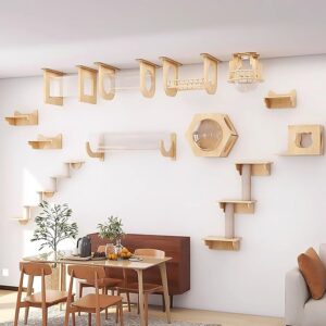 Solid Wood Cat Climbing Frame Set – Wall-Mounted Furniture for Space-Saving Cat Shelves and Perches cat modular climbing system