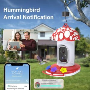 Smart Hummingbird Feeder with Camera: AI Bird Identification, 1080P Live Streaming, Instant Notifications - Ant and Bee Resistant smart bird feeder