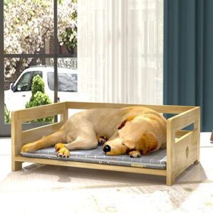 Off-Ground Solid Wood Pet Bed with Cushion – Ideal for Large and Medium Dogs and Cats wooden dog bed