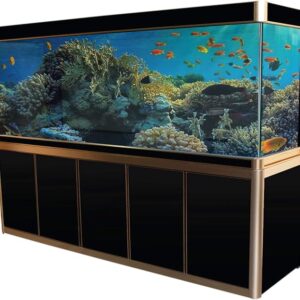 Black and Gold 360-Gallon Aquarium Fish Tank Bundle with Upright Stand, Water Pump, Freshwater Filter, LED Lighting, and Straight Corner Clear Glass fresh water aquarium
