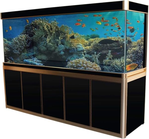 Black and Gold 360-Gallon Aquarium Fish Tank Bundle with Upright Stand, Water Pump, Freshwater Filter, LED Lighting, and Straight Corner Clear Glass fresh water aquarium