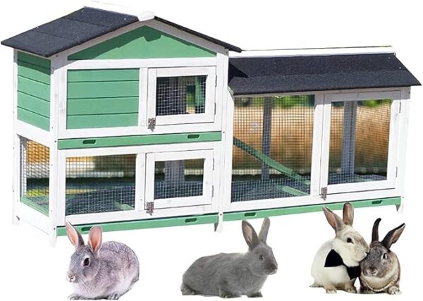 Multi-Functional Wooden Rabbit Hutch with Run, Removable Tray, and Door – Ideal for Chickens, Ducks, and Small Animals bunny house for outside