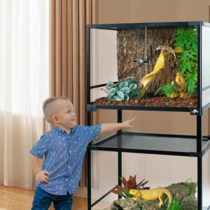 68-Gallon Double Stacked Reptile Terrarium – 24" x 18" x 44" Stackable Glass Habitat with Front Opening for Bearded Dragons, Lizards, Snakes, and Geckos bearded dragon tank