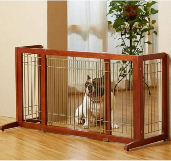 Freestanding Retractable Pet Gate – Solid Wood Dog Gate with 2 Support Feet for Doors, Stairs, and More wooden stair gate for dogs