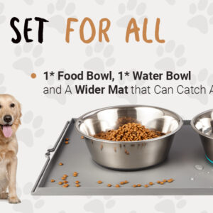 Deep Stainless Steel Dog Bowls with Anti-Slip Silicone Mat – Set of 2 Bowls and 1 Mat, 3-Cup Capacity non slip stainless steel dog bowls