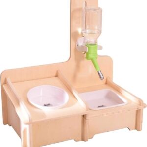 Dog and Cat Bowls with Premium Wooden Stand - No-Spill Pet Food and Water Feeder with Automatic Water Bottle no spill dog bowl