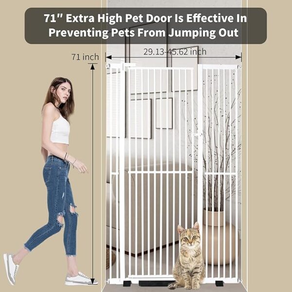 71-Inch Extra Tall and Wide Pressure-Mounted Walk-Through Safety Gate for Dogs and Cats - Adjustable for Stairs, Doorways, and Kitchens high dog gate for doorway