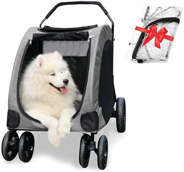 Travel Lite Dog Stroller for Medium to Large Dogs - Foldable 4-Wheel Pet Jogger with Rain Cover and Double Doors dog stroller for older dogs