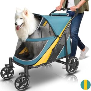 Medium Dog Stroller - Easy-Fold Wagon with Dual Entry, One-Foot Brake, Large Mesh & Sunroof - All-Terrain Stroller for Senior Dogs up to 80 lbs dog pushchair for large dogs