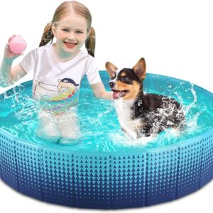 40-Inch Foldable Dog Kiddie Pool – Collapsible Hard Plastic Swimming Pool for Dogs, Cats, and Kids – Ideal for Backyard Use, Whelping Box, and Wading outdoor dog pool